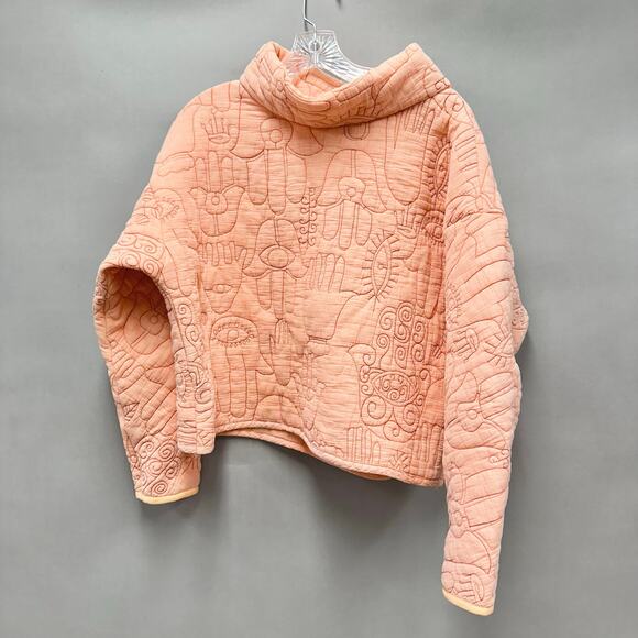 Oscilatey Quilt Funnel Neck Orange Pullover with Hasma/Evil Eye Size Medium - Picture 13 of 14